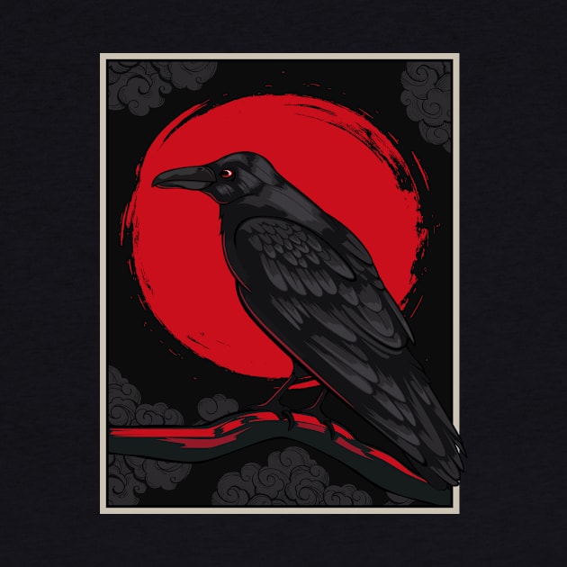 Black Raven Moon Red Japanese Nordic Crow Lover by Funnyawesomedesigns